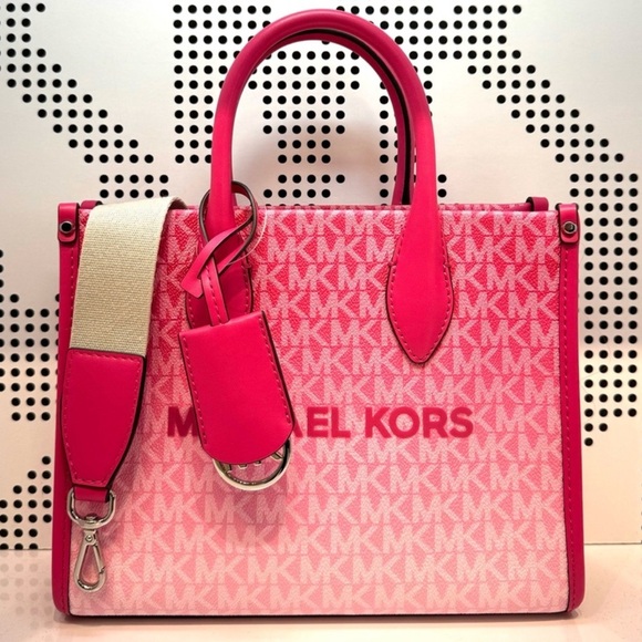 Michael Kors Mirella Medium Ombré Logo Tote Bag Dragonfruit - Picture 1 of 6